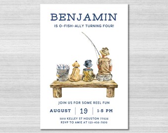 Fishing Birthday Invitation Template, Fishing Invitation, Reel in the Fun, O-fish-ally, Gone Fishing Party, Fishing Party, Editable Canva