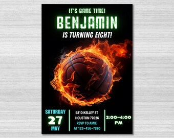 Basketball Birthday Invitation Template, Basketball Party Invitation, Basketball Game, Basketball Invitation, Kid Invite, Boys Party, Canva