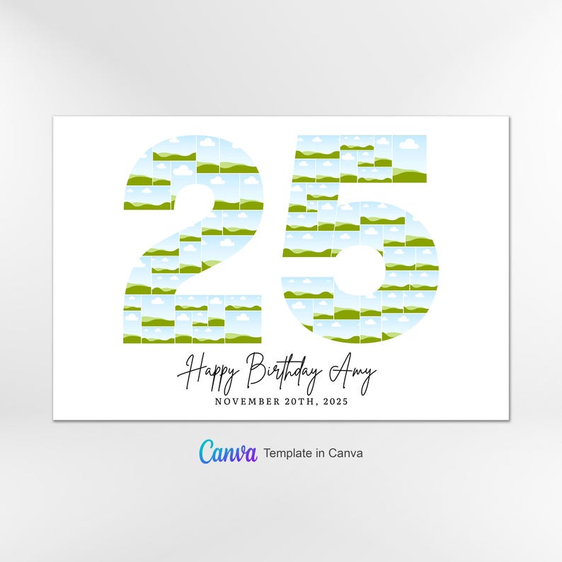 25th Birthday Photo Collage Template, Number 25 Collage, 25th Collage, Custom Gift for her, 25th Birthday, Number Collage, Canva Template image 4