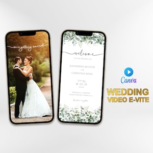 Bruiloft video e-uitnodiging, huwelijksuitnodiging, geanimeerde kaart, moderne sjabloon, minimalistische Evite, gepersonaliseerd, digitale uitnodiging, smartphone Evite