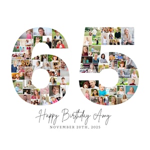 65 Geburtstag Foto Collage Vorlage, Nummer 65 Collage, 65 Geburtstag, Individuelles Geschenk für Sie, 65 Geburtstag, Nummer Collage, Canva Vorlage