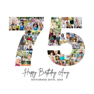 75th Birthday Photo Collage Template, Number 75 Collage, 75th Collage, Custom Gift for her, 75th Birthday, Number Collage, Canva Template