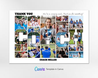 Coach Photo Collage Template, Coach Photo Collage, Coach Collage Template, Custom Gift for Coach, Sports Coach Gift, Canva Template