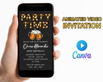 Birthday Video Invitation, Electronic Beer Party Invite, Any Age, Beer Invite, Evite Template, Digital Party Mobile, Beer Birthday for men