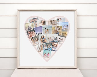 Modello di collage di cuori, arte stampabile personalizzata, foto di cuori, collage di foto a forma di cuore, collage di foto di San Valentino, collage d'amore