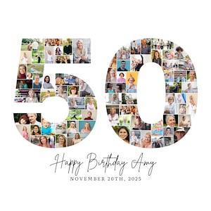 50 Geburtstag Foto Collage Vorlage, Nummer 50 Collage, 50 Geburtstag, Individuelles Geschenk für Sie, 50 Geburtstag, Nummer Collage, Canva Vorlage