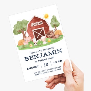 Farm Birthday Invitation Template, Farm Invitation, Farm Animals Invite, Barnyard, Barn Animals Party, Ranch Kids Party, Editable Canva image 2