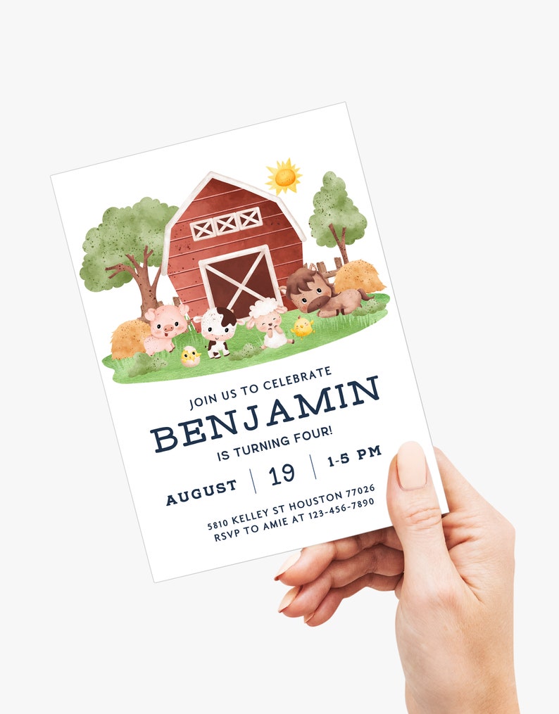 Farm Birthday Invitation Template, Farm Invitation, Farm Animals Invite, Barnyard, Barn Animals Party, Ranch Kids Party, Editable Canva image 2