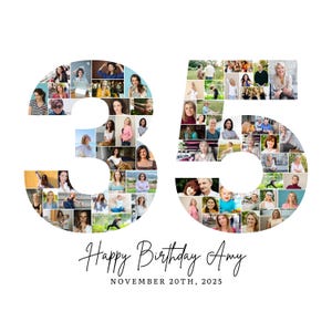 35th Birthday Photo Collage Template, Number 35 Collage, 35th Collage, Custom Gift for her, 35th Birthday, Number Collage, Canva Template