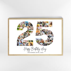 25th Birthday Photo Collage Template, Number 25 Collage, 25th Collage, Custom Gift for her, 25th Birthday, Number Collage, Canva Template image 3