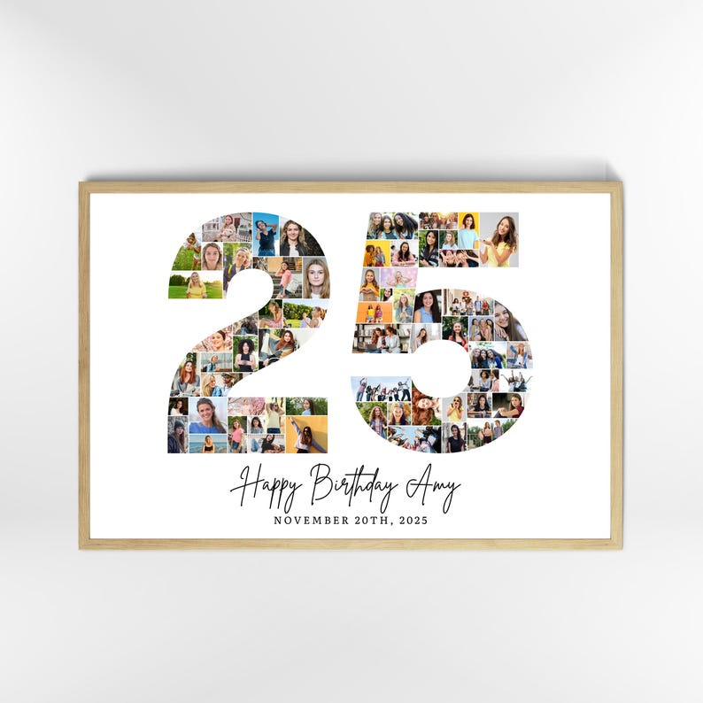 25th Birthday Photo Collage Template, Number 25 Collage, 25th Collage, Custom Gift for her, 25th Birthday, Number Collage, Canva Template image 3