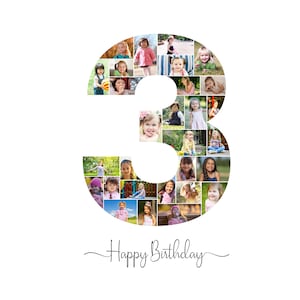 3rd Birthday Photo Collage Template, Number 3 Collage, 3rd Collage, Custom Gift for her, 3rd Birthday, Number Collage, Canva Template