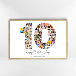 Sjabloon fotocollage 10e verjaardag, collage nummer 10, 10e collage, aangepast cadeau voor haar, 10e verjaardag, collage nummer, canvassjabloon afbeelding 3