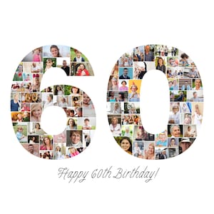 Modèle de collage photo 60e anniversaire, collage numéro 60, collage 60e, cadeau personnalisé pour elle, 60e anniversaire, collage de numéros, modèle de toile