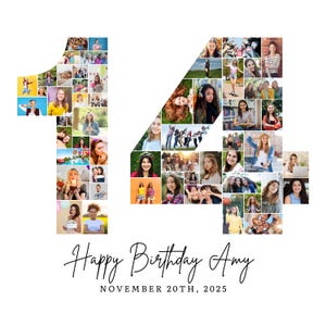 14th Birthday Photo Collage Template, Number 14 Collage, 14th Collage, Custom Gift for her, 14th Birthday, Number Collage, Canva Template