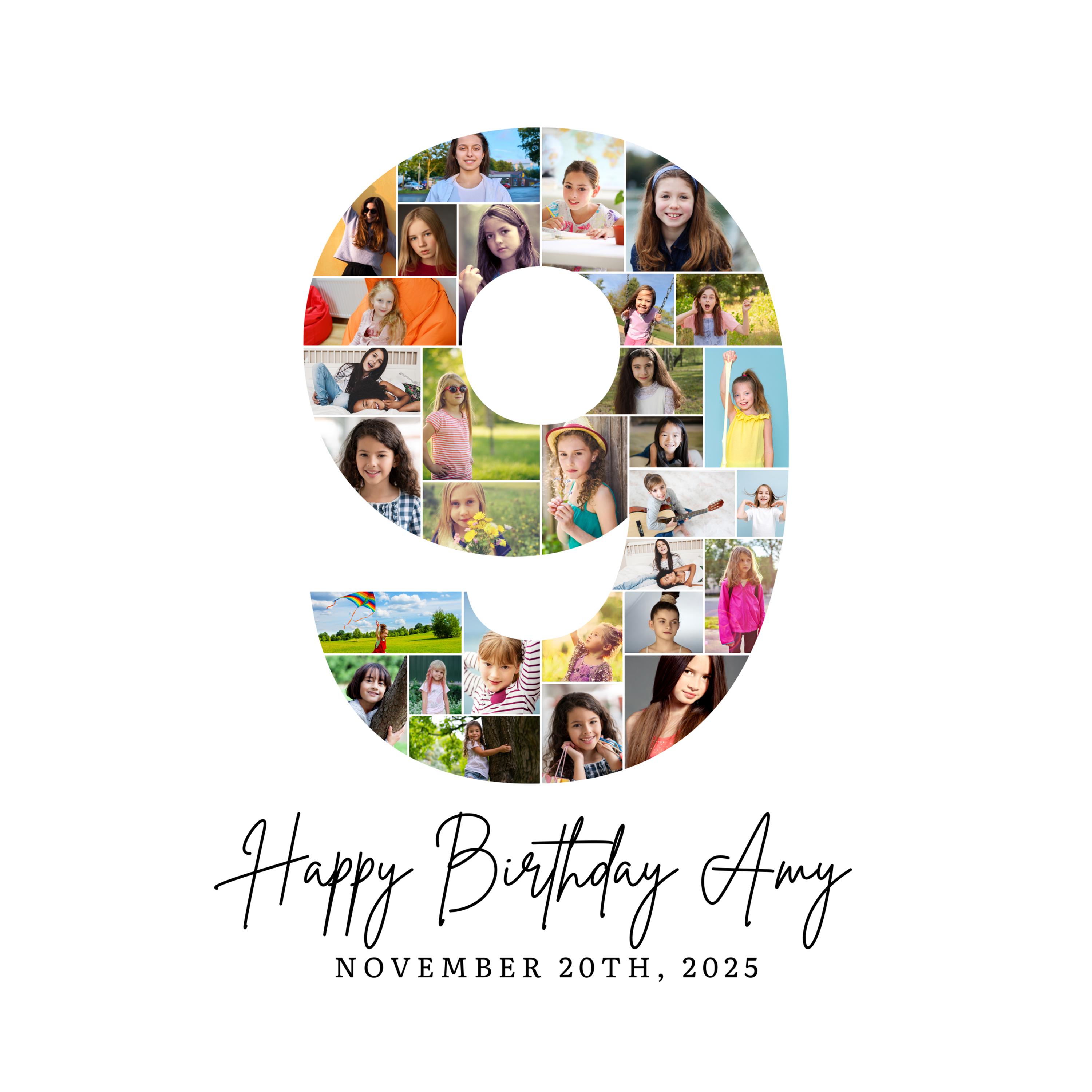 9th Birthday Photo Collage Template, Number 9 Collage, 9th Collage ...