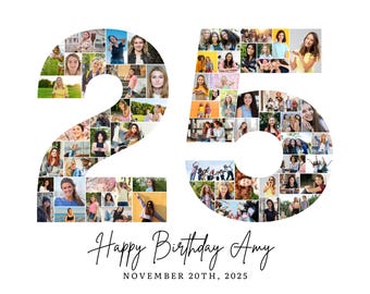 25th Birthday Photo Collage Template, Number 25 Collage, 25th Collage, Custom Gift for her, 25th Birthday, Number Collage, Canva Template
