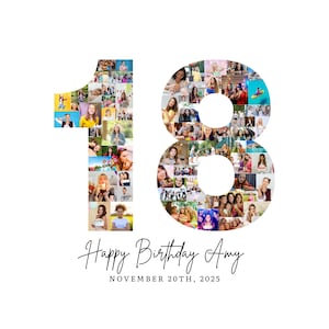 18th Birthday Photo Collage Template, Number 18 Collage, 18th Collage, Custom Gift for her, 18th Birthday, Number Collage, Canva Template