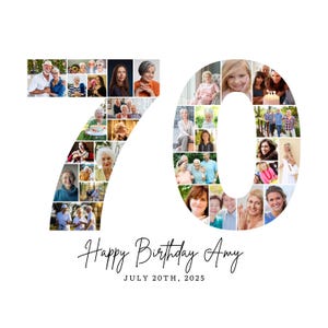 70th Birthday Photo Collage Template, Number 70 Collage, 70th Collage, Custom Gift for her, 70th Birthday, Number Collage, Canva Template
