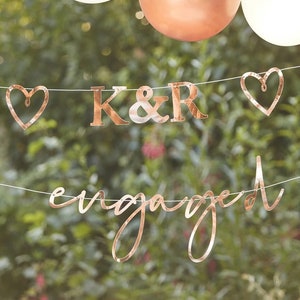 Customisable Rose Gold Engaged Bunting, Engaged Banner, Custom Banner, Rose Gold Banner, Personalised Banner, Initials Engagement Banner