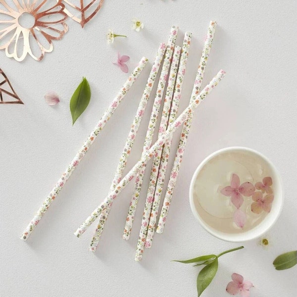 Lovely Floral Straws, Flower Print Straws, Straws with Floral Pattern, Afternoon Tea Straws, Summer Party, Ditsy Floral, Hen Do Straws, Pink