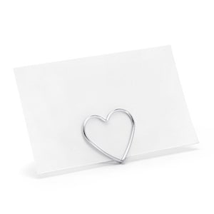 10 segnaposto in argento a forma di cuore, segnaposto in metallo argentato, segnaposto per matrimonio, portacarte da tavolo in argento, segnaposto