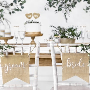 Bride and Groom chair sign - Hessian Bride and Groom chair sign - Hessian Bride & Groom Chair Signs - Bride and Groom Decorations
