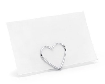 10 Heart Shaped Silver Place Card Holders, Silver Metal Place Card Holders, Wedding Place Cards, Silver Table Card Holder, Place Cards