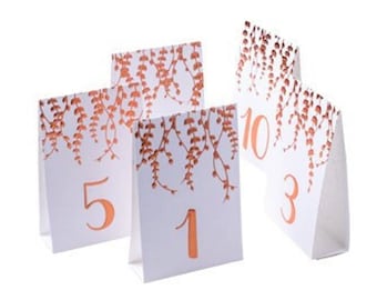 Luxurious Rose Gold Foiled Table Numbers, Set of 10, Botanical Wedding, Rose Gold Table Number Signs, Wedding Tableware, Rose Gold Wedding