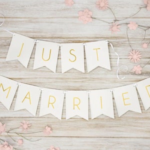 Long Just Married Banner, Just Married Bunting, Wedding Banner, Top Table Decorations, Bunting, White and Gold Wedding Decor