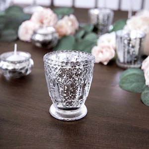4 Stunning Silver Glass Candle Holder, Set of 4 Glass Candle Holders, Glass Tableware, Decorative Glass Candle Holder, Silver Wedding,