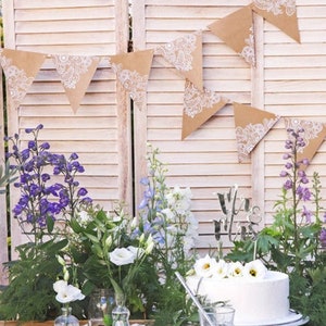Lange Kraft-Wimpelkette mit Spitze, Kraft Wimpelkette, Wimpelkette mit Spitze, 2.1m/7ft, Fahnenbanner, Rustikale Hochzeit, KraftParty Dekoration