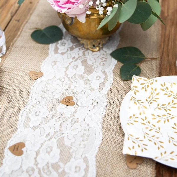 Long Lace and Burlap Table Runner, 2.75m, Lace Table Runner, Burlap Table Runner, Burlap Wedding Decor, Wedding Table Decor, Burlap and Lace