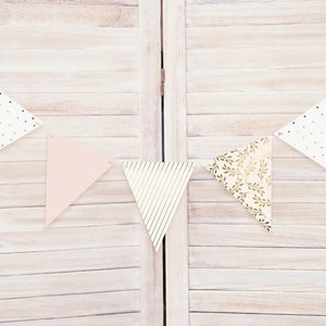 Long Pink and Gold Paper Bunting - Banner - Metallic Gold - 2.1m/7ft- Flag Banner - Wedding  - Pink Birthday - Pink Baby Shower - Hen Party