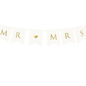 Long Mr and Mrs Banner, Mr and Mrs Bunting, Wedding Banner, Top Table Decorations, Bunting, White and Gold Wedding Decor, Mr & Mrs Banner