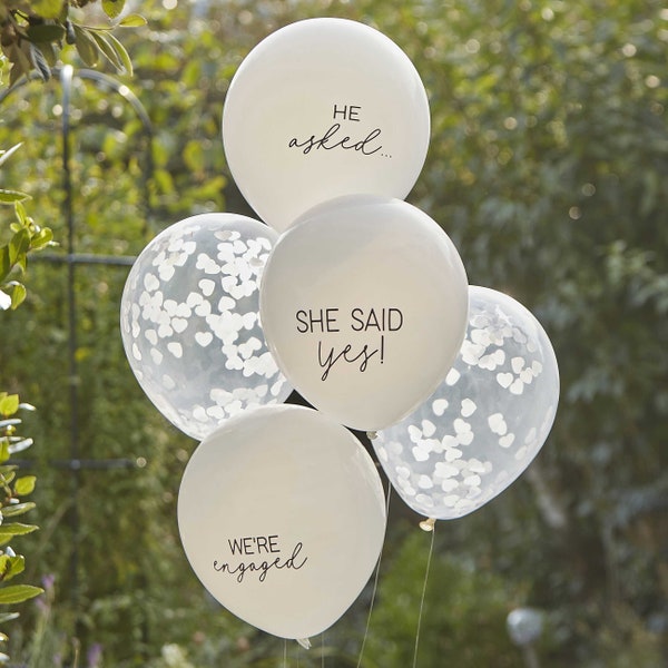 Eco friendly she said yes confetti engagement balloon bundle, white confetti balloon bundle, white balloons, engagement, she said yes