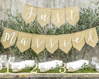 Just Married Banner - Hessian Just Married Banner -Just Married Hessian Bunting - Rustic Wedding Banner - Top Table Decorations - Bunting