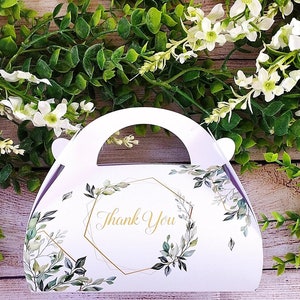 10 Elegant Eucalyptus &#39;Thank You&#39; Boxes, Wedding Cake Boxes, Eucalyptus Wedding Decor, White Thank You Boxes, Botanical Wedding