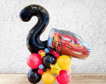 Escultura de globo grande de Rayo McQueen hecha a mano, pila de globos de Cars de alta calidad, escultura de Cars, globos de Disney Cars, cumpleaños de Disney Cars