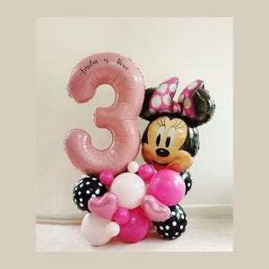 Escultura de globo grande de Minnie Mouse hecha a mano, pila de globos de Minnie, escultura de Minnie, globos de Minnie Mouse, fiesta de cumpleaños de Minnie Mouse