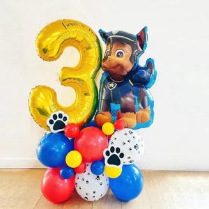 Scultura di palloncini fai da te per il compleanno di un cane da 55 pollici, pila di palloncini a forma di cane poliziotto, pila di palloncini a forma di cane blu, pila di cani, palloncini a forma di cane poliziotto