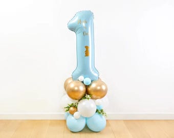 DIY Large 55" Bunny Birthday Balloon Sculpture, Chrome Gold Pastel Blue Balloon Sculpture, DIY Kit, Boys 1st Birthday, Stack
