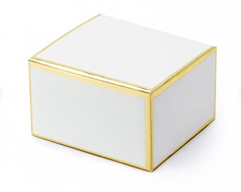 Favour Boxes with Metallic Gold Edges, Set of 10, Small White and Gold Boxes, Gold Favour Boxes, Gold Wedding Boxes, Favour Boxes, Metallic