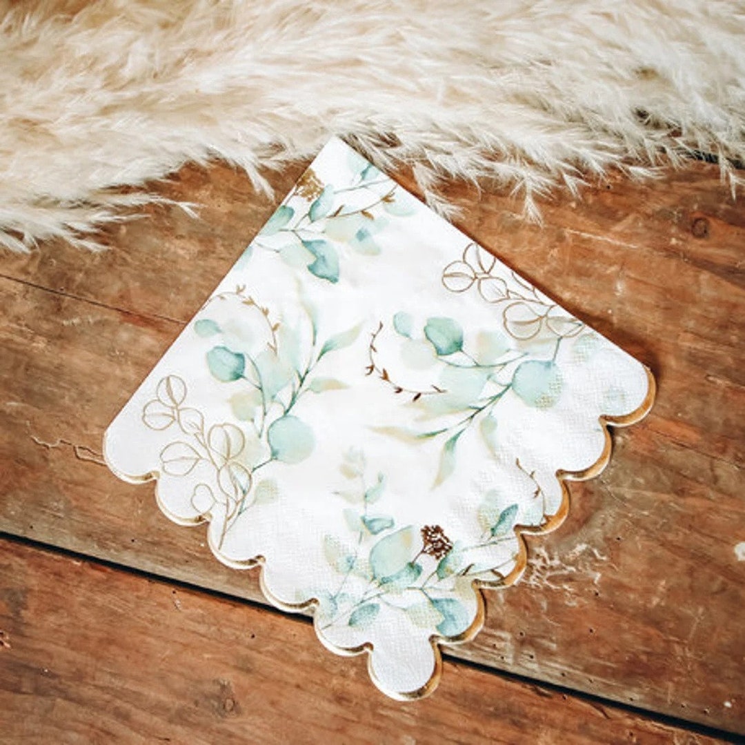 16 Botanical Eucalyptus Napkins Napkins Sage Green White Etsy