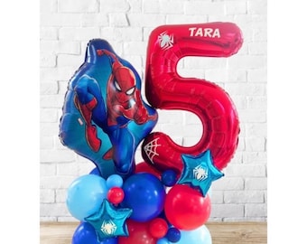DIY Large Spiderman Balloon Sculpture, No Helium Needed, Spiderman Birthday Balloon Stack