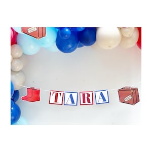 Personalisierte rote und blaue Block Banner, jede Formulierung, Paddington Banner, 1. Geburtstag Banner, Paddington Dekorationen, London, British, Custom