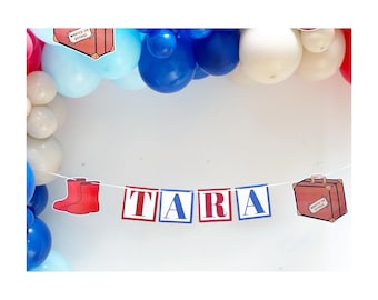 Personalised Red and Blue Block Banner, Any Wording, Paddington Banner, 1st birthday banner, Paddington decorations, London, British, Custom