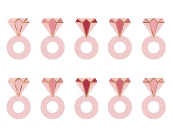 10 Pink and Rose Gold Ring Shaped Drink Glass Markers, Drink Tags for Glasses, Hen Do Drink Marker, Wedding Glass Markers, Pink Drink Marker