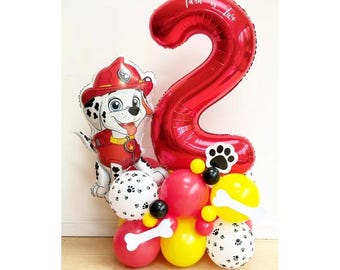 DIY Large 55" Fireman Dog Birthday Balloon Sculpture, Dog Balloon Stack, Paw Balloon Stack, Dog Stack, Fireman Dog Balloon, Red Dog