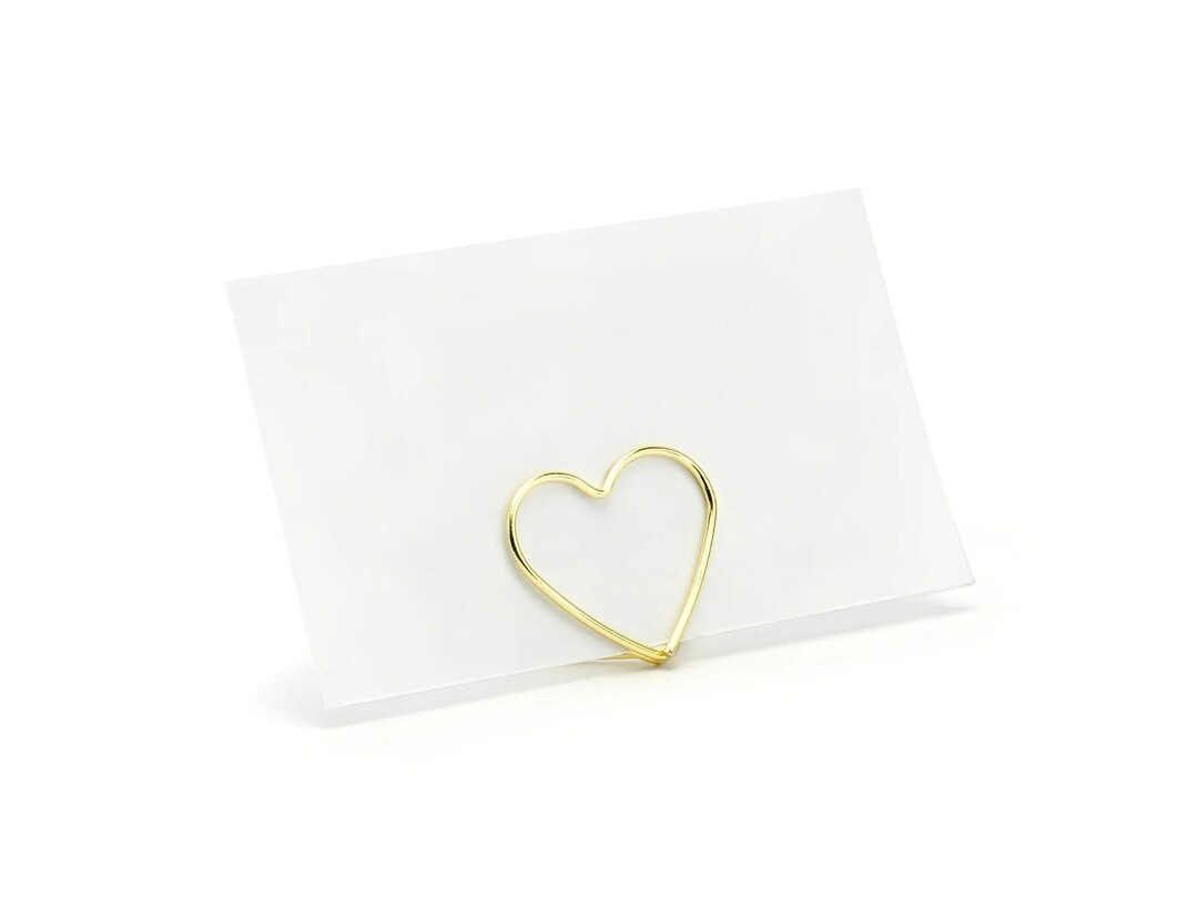 10 Heart Shaped Gold Place Card Holders, Gold Metal Place Card Holders